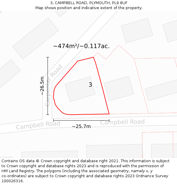 3, CAMPBELL ROAD, PLYMOUTH, PL9 8UF: Plot and title map