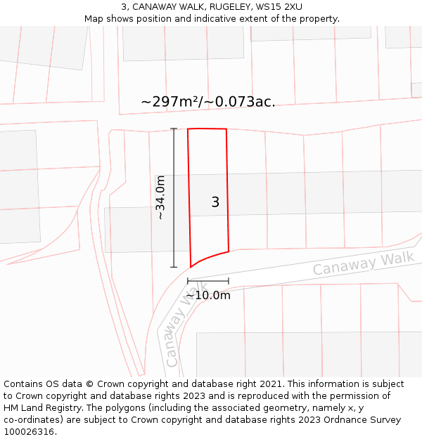 3, CANAWAY WALK, RUGELEY, WS15 2XU: Plot and title map