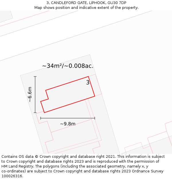 3, CANDLEFORD GATE, LIPHOOK, GU30 7DP: Plot and title map