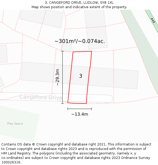 3, CANGEFORD DRIVE, LUDLOW, SY8 1XL: Plot and title map