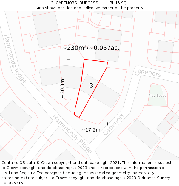 3, CAPENORS, BURGESS HILL, RH15 9QL: Plot and title map