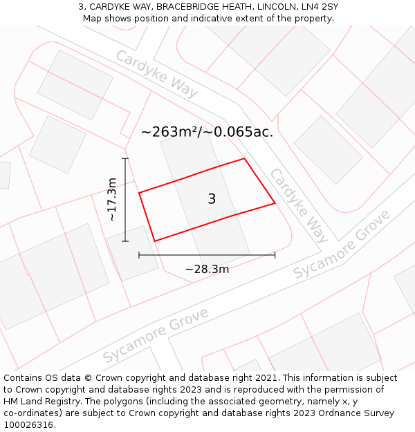 3, CARDYKE WAY, BRACEBRIDGE HEATH, LINCOLN, LN4 2SY: Plot and title map