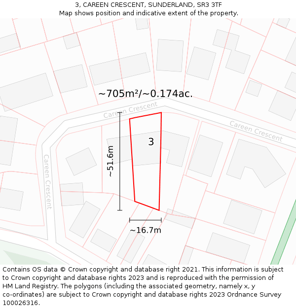 3, CAREEN CRESCENT, SUNDERLAND, SR3 3TF: Plot and title map