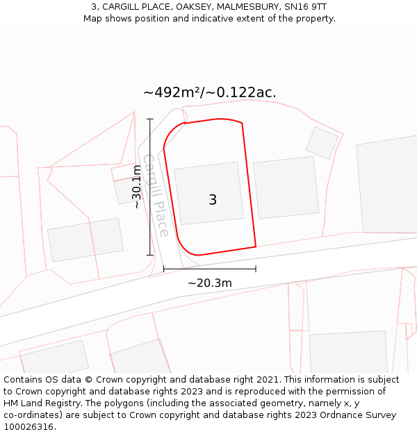 3, CARGILL PLACE, OAKSEY, MALMESBURY, SN16 9TT: Plot and title map