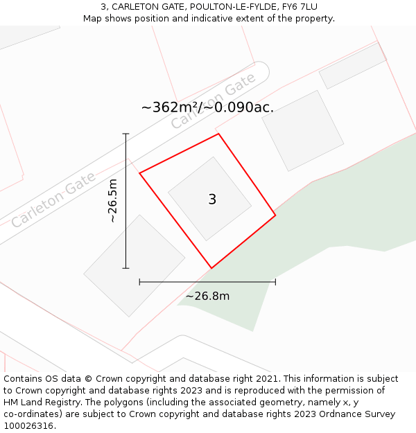 3, CARLETON GATE, POULTON-LE-FYLDE, FY6 7LU: Plot and title map