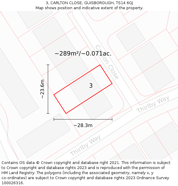 3, CARLTON CLOSE, GUISBOROUGH, TS14 6GJ: Plot and title map