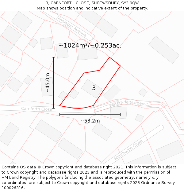 3, CARNFORTH CLOSE, SHREWSBURY, SY3 9QW: Plot and title map