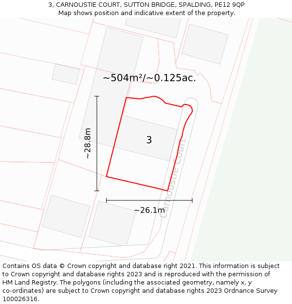 3, CARNOUSTIE COURT, SUTTON BRIDGE, SPALDING, PE12 9QP: Plot and title map