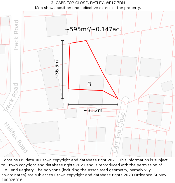 3, CARR TOP CLOSE, BATLEY, WF17 7BN: Plot and title map