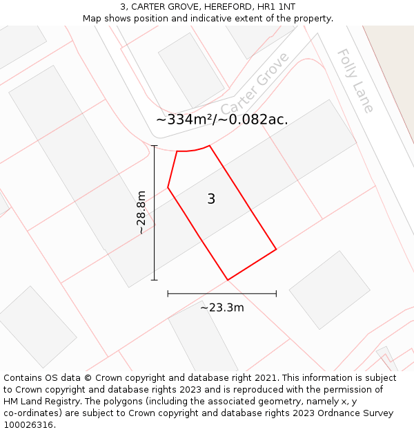 3, CARTER GROVE, HEREFORD, HR1 1NT: Plot and title map