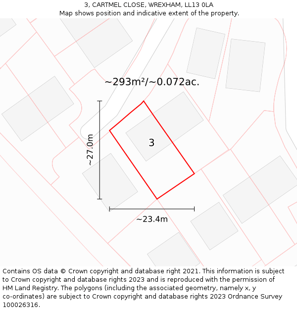 3, CARTMEL CLOSE, WREXHAM, LL13 0LA: Plot and title map