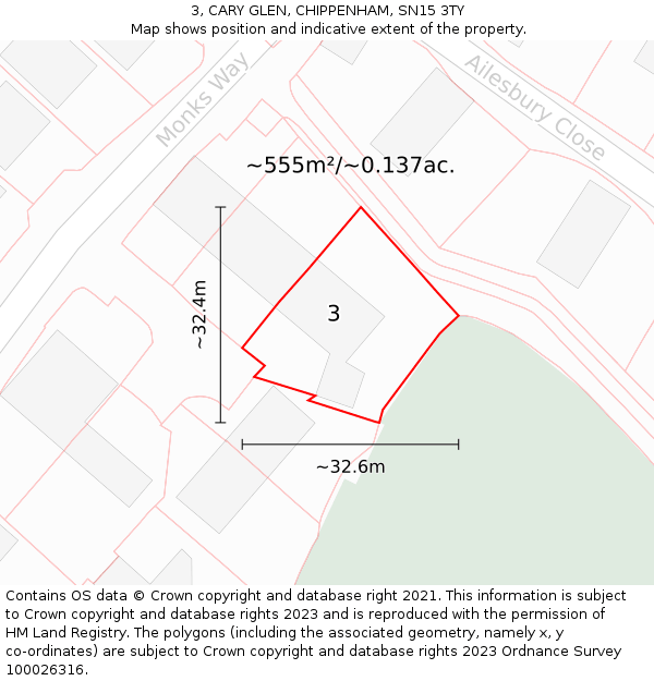 3, CARY GLEN, CHIPPENHAM, SN15 3TY: Plot and title map