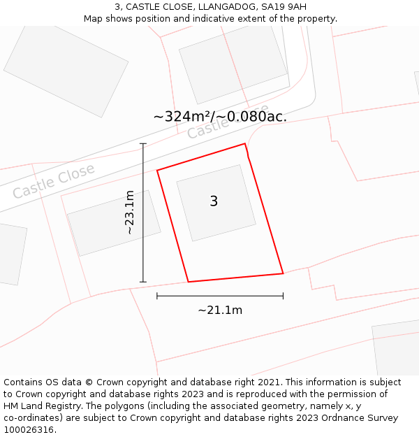 3, CASTLE CLOSE, LLANGADOG, SA19 9AH: Plot and title map