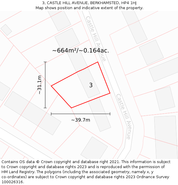 3, CASTLE HILL AVENUE, BERKHAMSTED, HP4 1HJ: Plot and title map