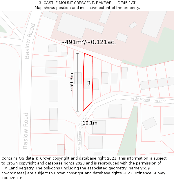 3, CASTLE MOUNT CRESCENT, BAKEWELL, DE45 1AT: Plot and title map