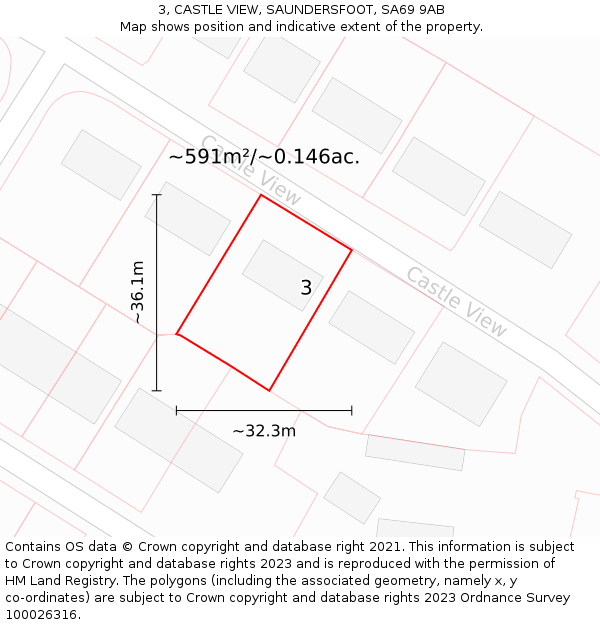 3, CASTLE VIEW, SAUNDERSFOOT, SA69 9AB: Plot and title map