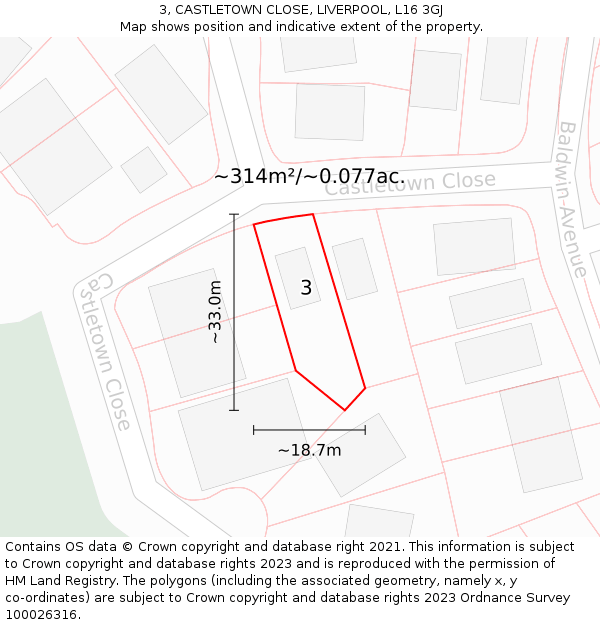 3, CASTLETOWN CLOSE, LIVERPOOL, L16 3GJ: Plot and title map