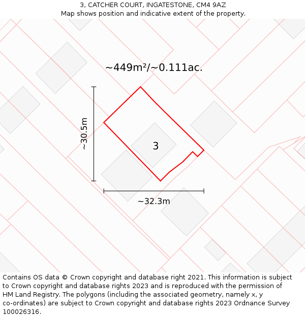 3, CATCHER COURT, INGATESTONE, CM4 9AZ: Plot and title map