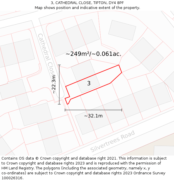 3, CATHEDRAL CLOSE, TIPTON, DY4 8PF: Plot and title map