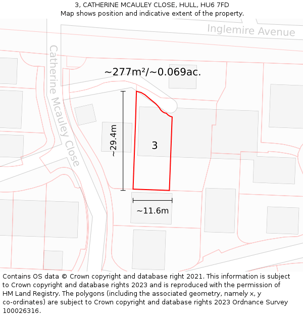 3, CATHERINE MCAULEY CLOSE, HULL, HU6 7FD: Plot and title map