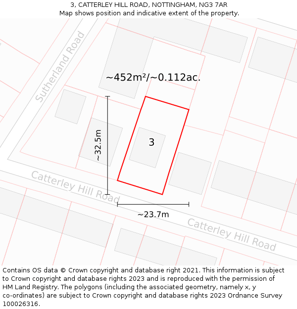 3, CATTERLEY HILL ROAD, NOTTINGHAM, NG3 7AR: Plot and title map