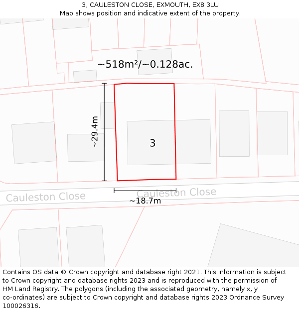 3, CAULESTON CLOSE, EXMOUTH, EX8 3LU: Plot and title map