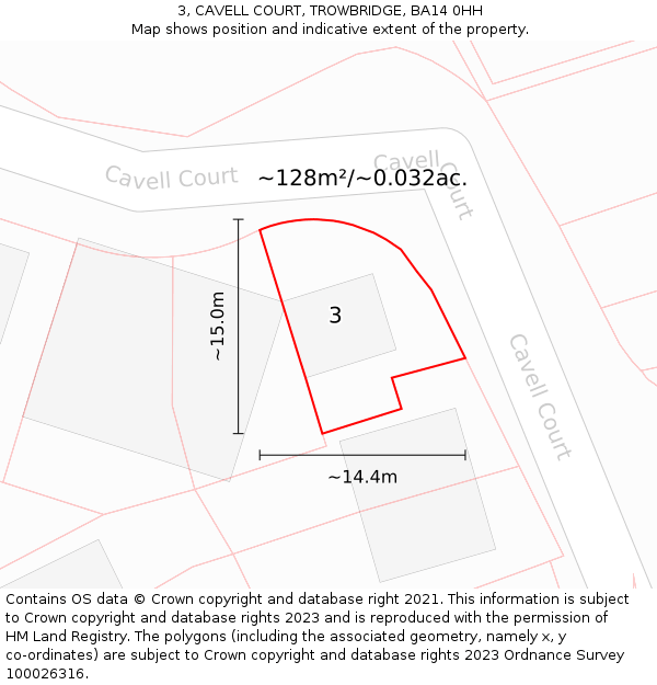 3, CAVELL COURT, TROWBRIDGE, BA14 0HH: Plot and title map