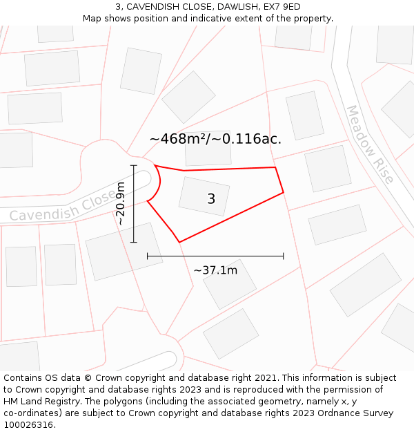 3, CAVENDISH CLOSE, DAWLISH, EX7 9ED: Plot and title map