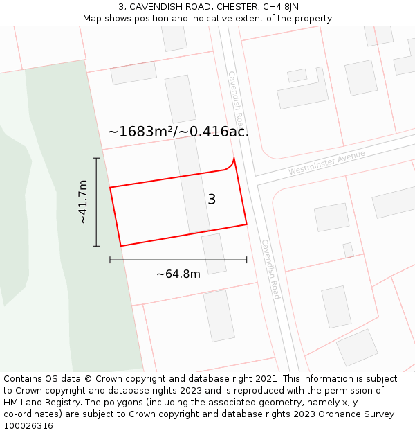 3, CAVENDISH ROAD, CHESTER, CH4 8JN: Plot and title map