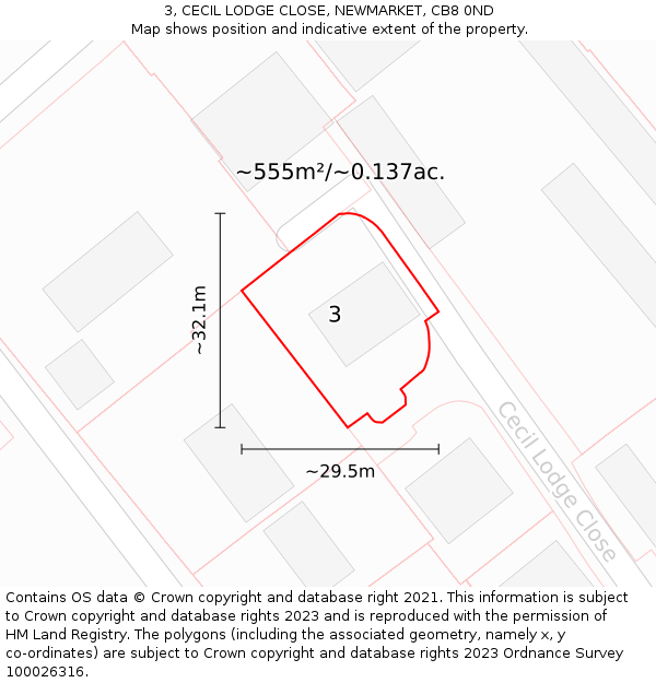 3, CECIL LODGE CLOSE, NEWMARKET, CB8 0ND: Plot and title map