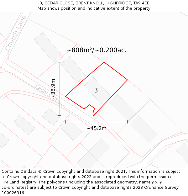 3, CEDAR CLOSE, BRENT KNOLL, HIGHBRIDGE, TA9 4EE: Plot and title map