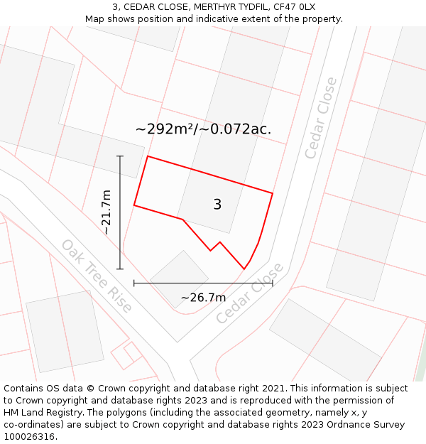 3, CEDAR CLOSE, MERTHYR TYDFIL, CF47 0LX: Plot and title map