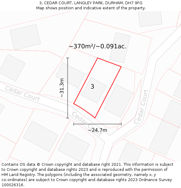 3, CEDAR COURT, LANGLEY PARK, DURHAM, DH7 9FG: Plot and title map