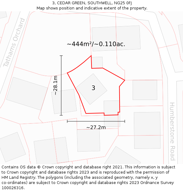 3, CEDAR GREEN, SOUTHWELL, NG25 0FJ: Plot and title map