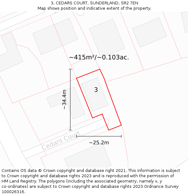 3, CEDARS COURT, SUNDERLAND, SR2 7EN: Plot and title map