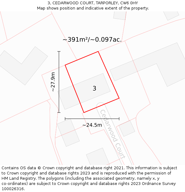 3, CEDARWOOD COURT, TARPORLEY, CW6 0HY: Plot and title map