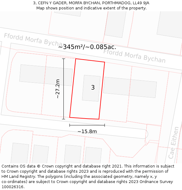 3, CEFN Y GADER, MORFA BYCHAN, PORTHMADOG, LL49 9JA: Plot and title map