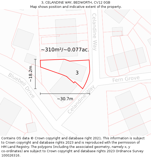 3, CELANDINE WAY, BEDWORTH, CV12 0GB: Plot and title map