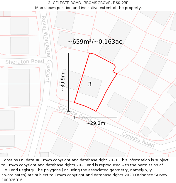 3, CELESTE ROAD, BROMSGROVE, B60 2RP: Plot and title map
