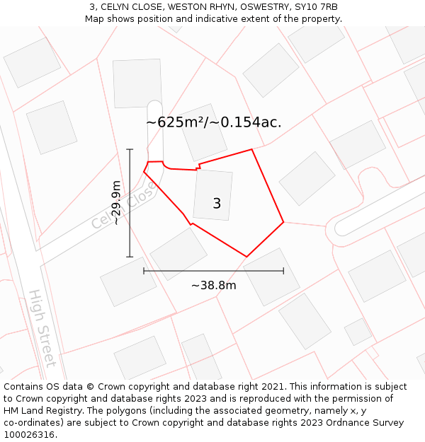 3, CELYN CLOSE, WESTON RHYN, OSWESTRY, SY10 7RB: Plot and title map