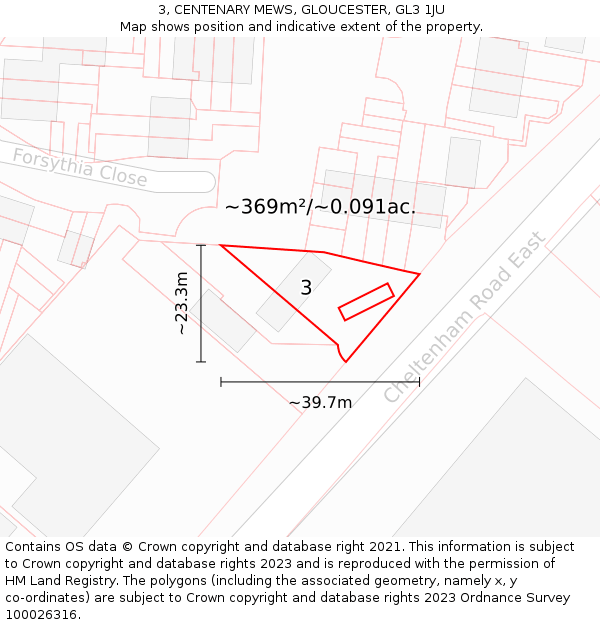 3, CENTENARY MEWS, GLOUCESTER, GL3 1JU: Plot and title map