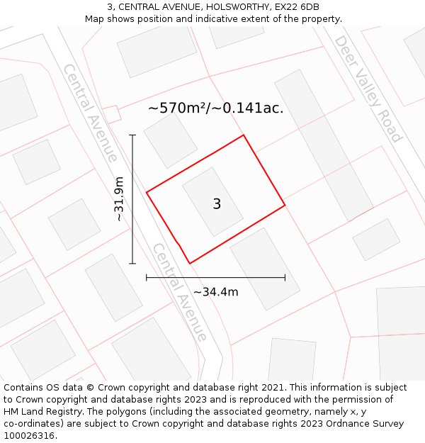 3, CENTRAL AVENUE, HOLSWORTHY, EX22 6DB: Plot and title map