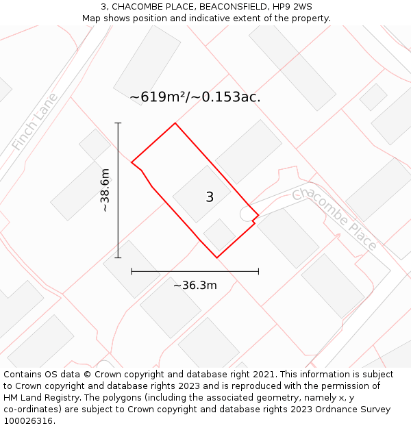 3, CHACOMBE PLACE, BEACONSFIELD, HP9 2WS: Plot and title map