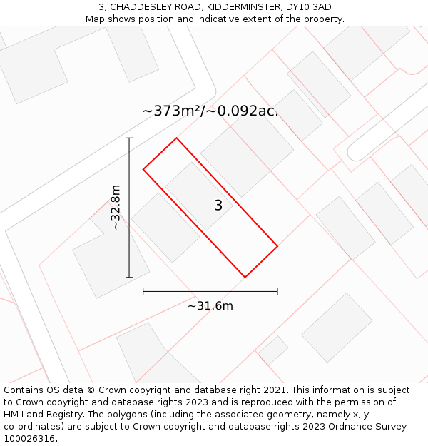 3, CHADDESLEY ROAD, KIDDERMINSTER, DY10 3AD: Plot and title map