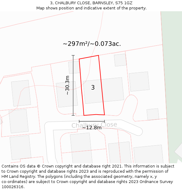 3, CHALBURY CLOSE, BARNSLEY, S75 1GZ: Plot and title map