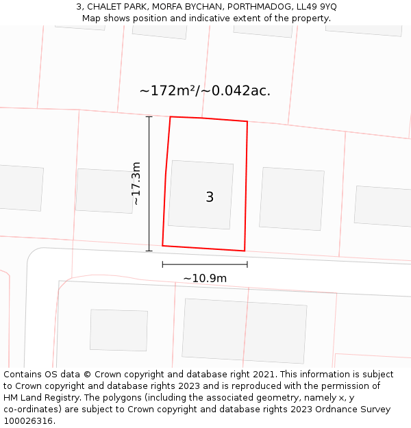 3, CHALET PARK, MORFA BYCHAN, PORTHMADOG, LL49 9YQ: Plot and title map