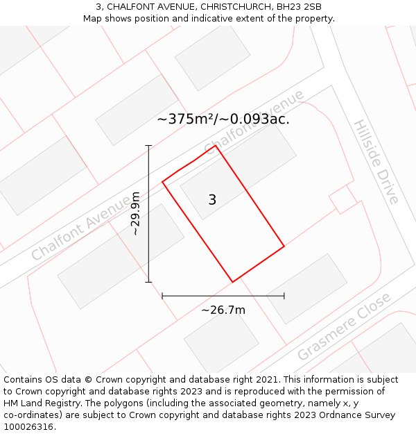 3, CHALFONT AVENUE, CHRISTCHURCH, BH23 2SB: Plot and title map