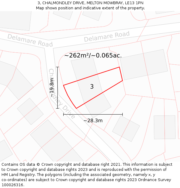 3, CHALMONDLEY DRIVE, MELTON MOWBRAY, LE13 1PN: Plot and title map