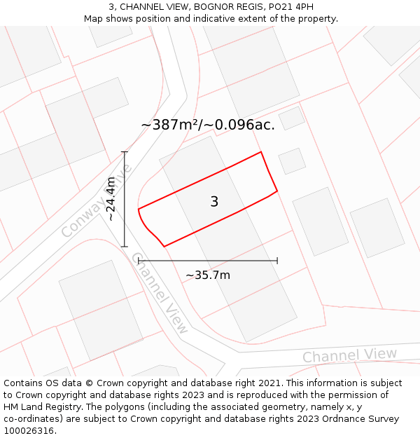 3, CHANNEL VIEW, BOGNOR REGIS, PO21 4PH: Plot and title map