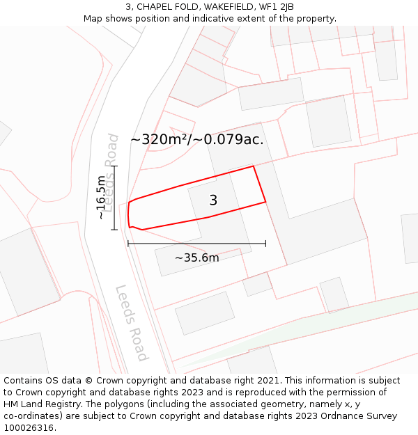 3, CHAPEL FOLD, WAKEFIELD, WF1 2JB: Plot and title map